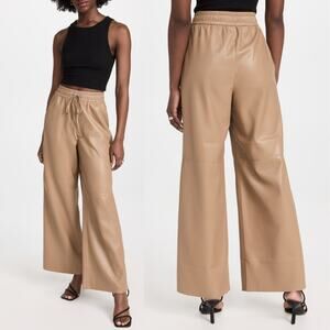 NEW Good American Faux Leather Wide Leg Pants Warm Carmel Tan Large Minimalist